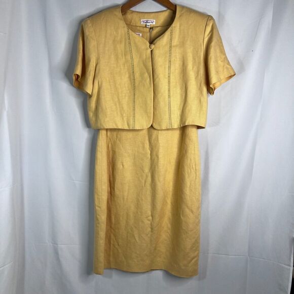 Talbots Vintage Yellow 2 Piece Set Sheath Dress & Blazer Linen Blend Size 10 - Picture 10 of 11